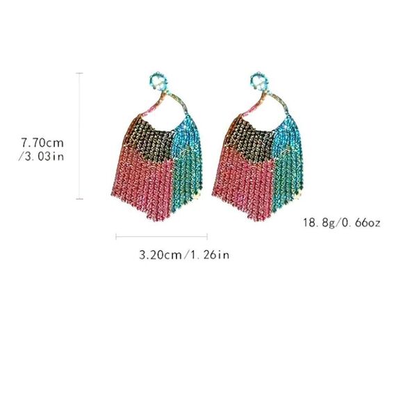 🔅🆕🔅 Colorful 🎨 Stunning Waterfall Rhinestones Tassel Earrings✨ - Picture 7 of 9